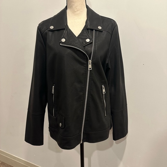 Michel Studio Collection faux  leather bomber biker jacket black SZ XL EUC - Picture 1 of 8